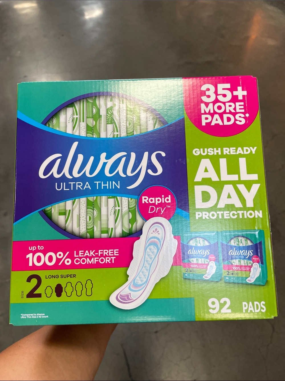 Always Ultra Thin Long Super Pads All Day Value Pack 92 Count